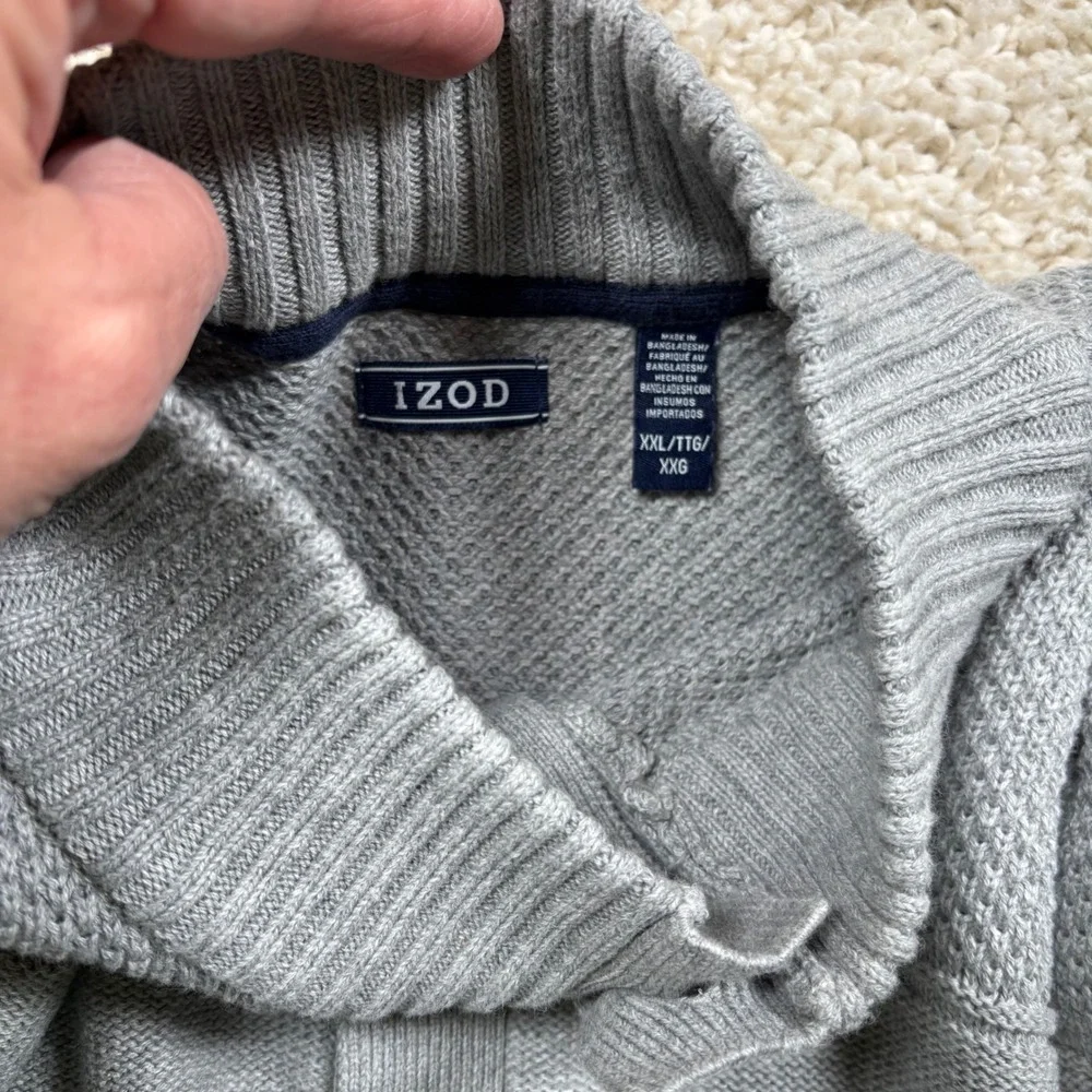 IZOD Mens Gray‎ Textured Button Mock Neck Long Sleeve Sweater XXL T T G